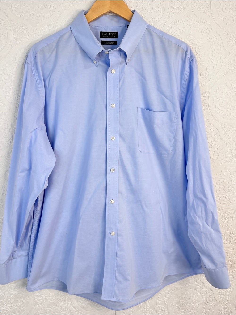 LAUREN Ralph Lauren Men's Light Blue Stretch Fabric Regular Fit Dress Shirt 2XL